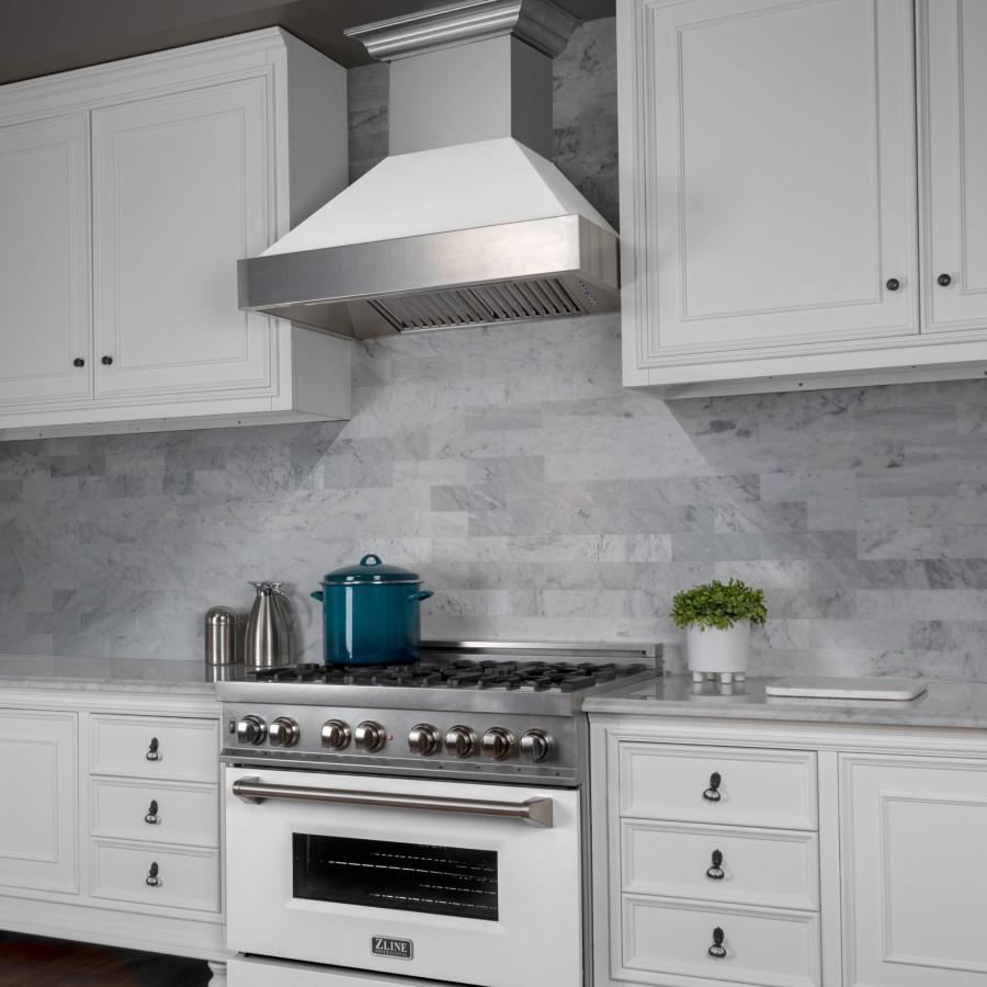 ZLINE 36" Professional Dual Fuel Range, Snow Stainless, White Matte Door, RAS-WM-36