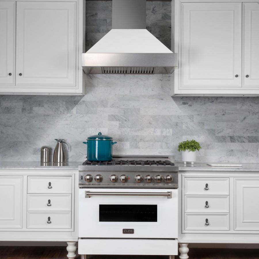 ZLINE 36" Professional Dual Fuel Range, Snow Stainless, White Matte Door, RAS-WM-36