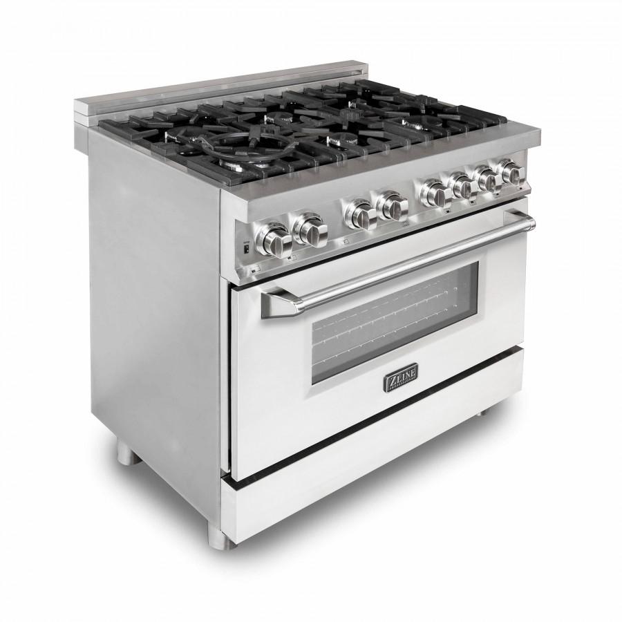 ZLINE 36" Professional Dual Fuel Range, White Matte Door, RA-WM-36