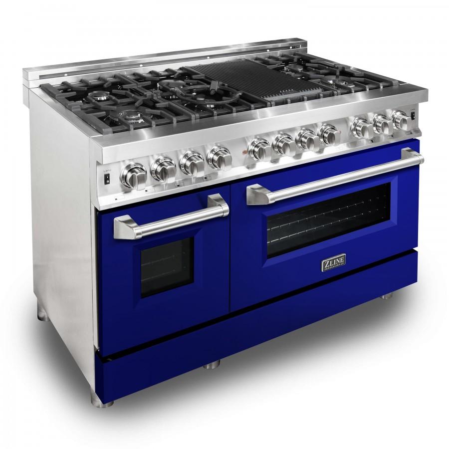 ZLINE 48" Professional Dual Fuel Range with Blue Gloss Door, RA-BG-48