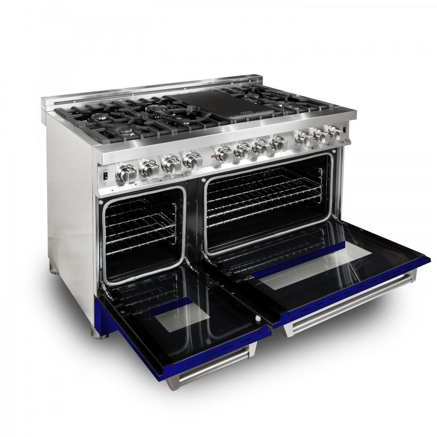 ZLINE 48" Professional Dual Fuel Range with Blue Gloss Door, RA-BG-48