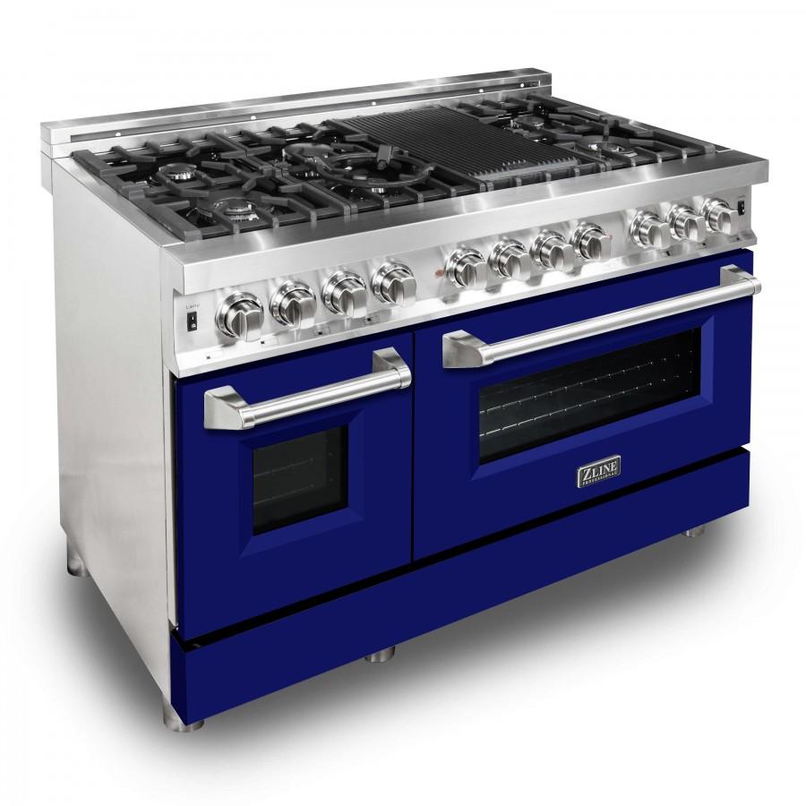 ZLINE 48" Professional Dual Fuel Range with Blue Matte Door, RA-BM-48
