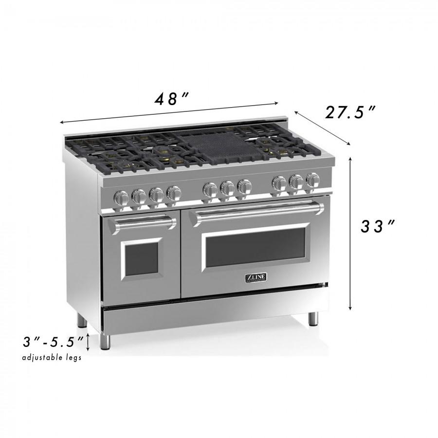 ZLINE 48" Professional Dual Fuel Range with Red Gloss Door, RA-RG-48
