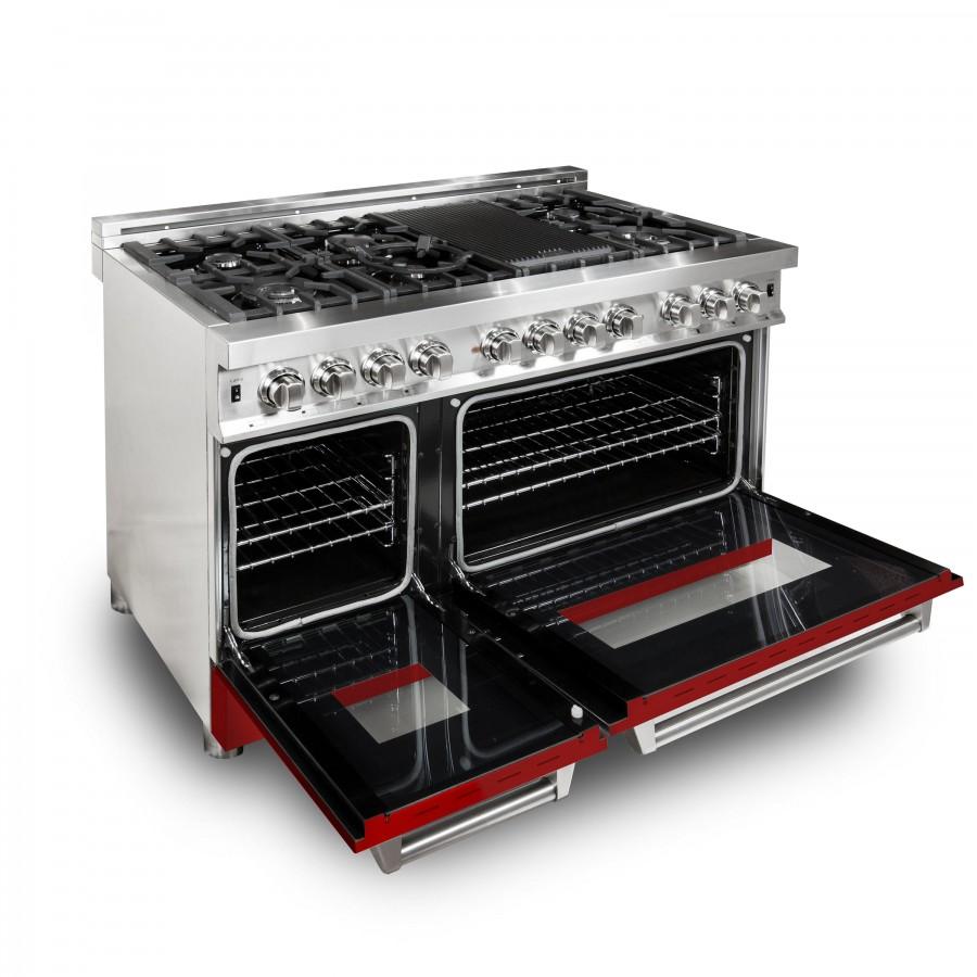 ZLINE 48" Professional Dual Fuel Range with Red Matte Door, RA-RM-48
