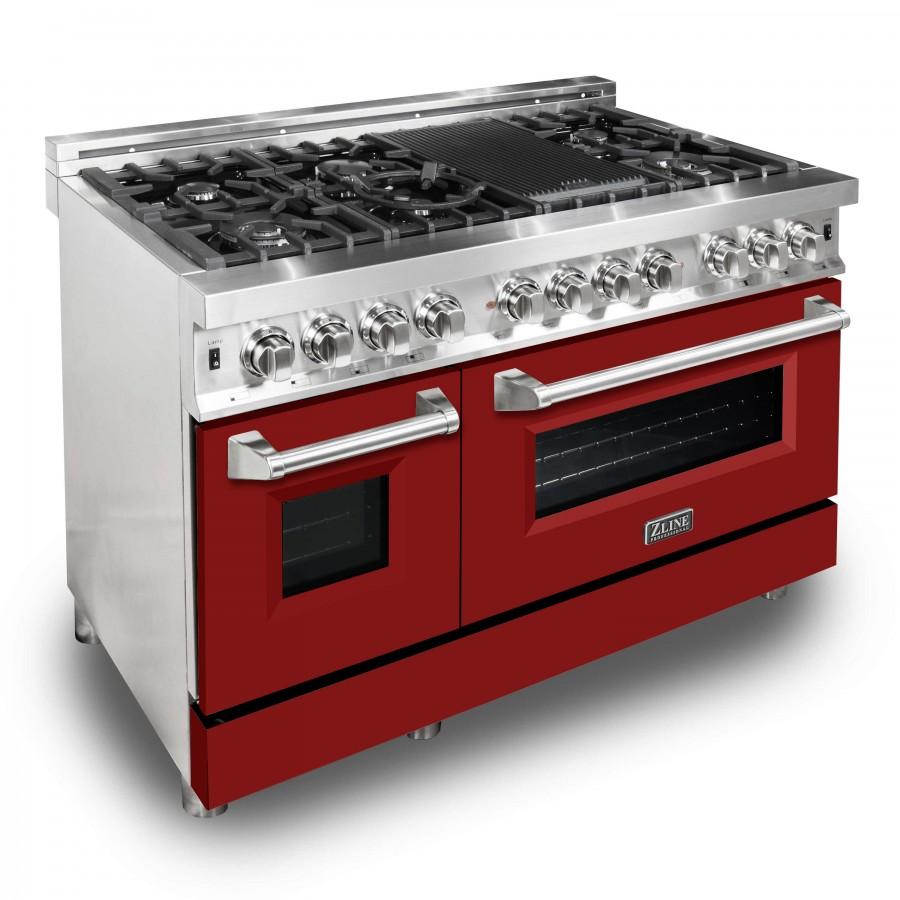 ZLINE 48" Professional Dual Fuel Range with Red Matte Door, RA-RM-48