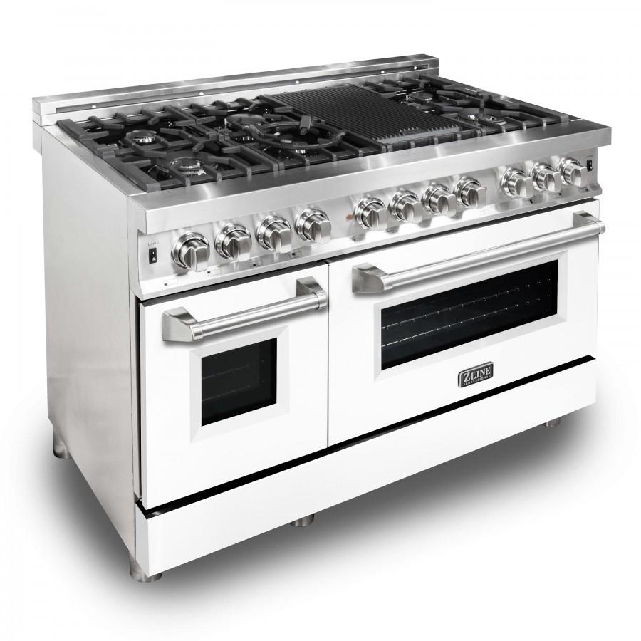 ZLINE 48" Professional Dual Fuel Range with White Matte Door, RA-WM-48